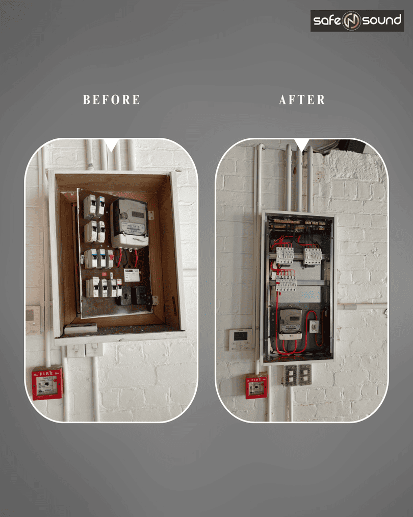 Before and after of an upgraded switchboard by Safe n Sound