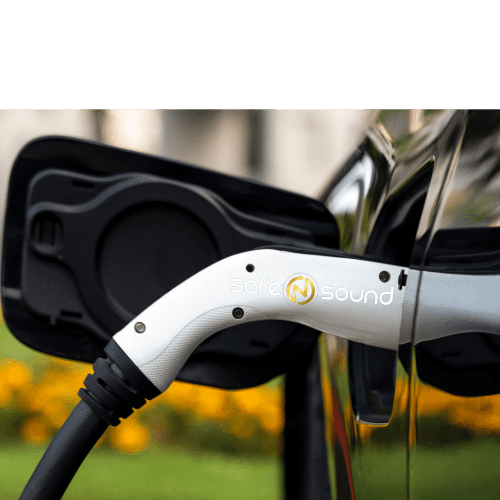 Electric Car charger, with safe n sound logo